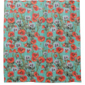 Red and Aqua Poppies Muster Duschvorhang (Vorderseite)