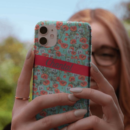 Red and Aqua Poppies Muster Personalisiert Case-Mate iPhone Hülle