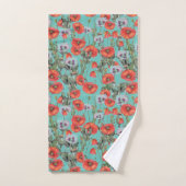 Red and Aqua Poppies Pattern Badhandtuch Set (Handtuch)