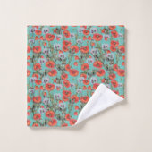 Red and Aqua Poppies Pattern Badhandtuch Set (Waschlappen)