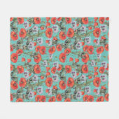 Red and Aqua Poppies Pattern Fleecedecke (Vorderseite (Horizontal))