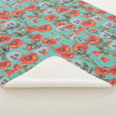 Red and Aqua Poppies Pattern Sherpadecke (3/4)
