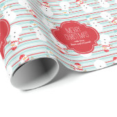 Red and Aqua Snowmen Personalisierter Urlaub Geschenkpapier (Rolleneckpunkt)