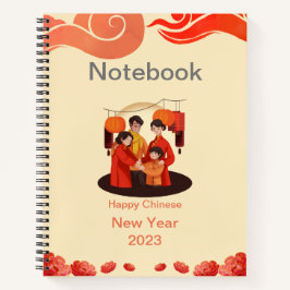 Red and Beige Happy Chinese New Year Notebook Notizblock