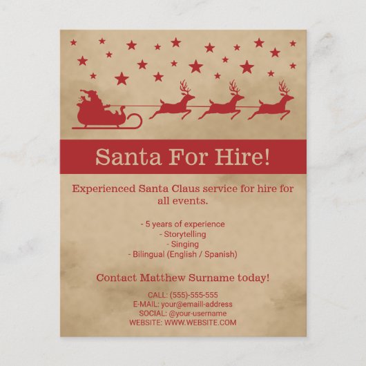 Red and Beige Santa Sleigh - Santa Vermietung von  Flyer (Vorne)