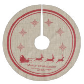 Red and Beige Santa Sleigh Weihnachten und Familie Polyester Weihnachtsbaumdecke (Vorderseite)