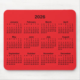 Red and Black 2026 Calendar Mousepad