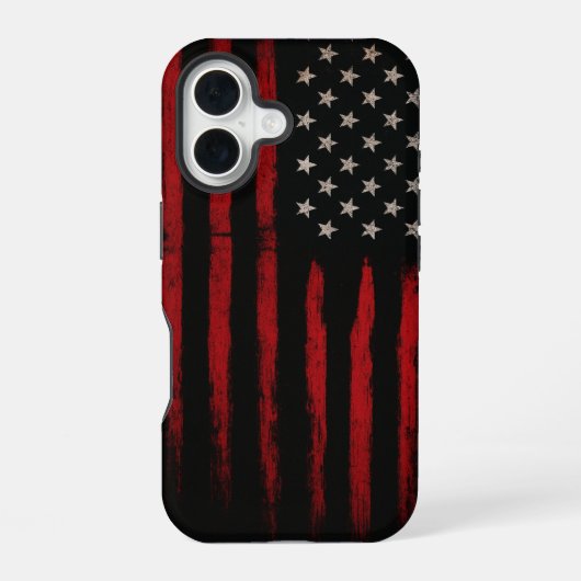 Red and Black American Flag iPhone 16 Hülle (Rückseite)