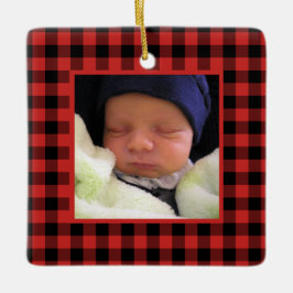 Red and Black Buffalo Kariert Baby's First Christm Keramikornament