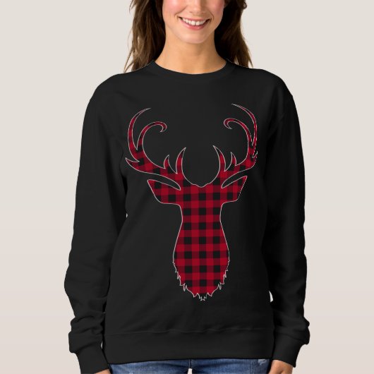 Red and Black Buffalo Kariert Rentier Christmas De Sweatshirt (Vorderseite)