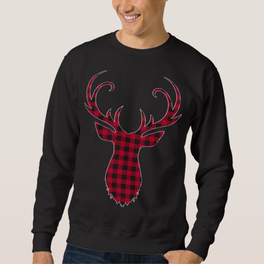Red and Black Buffalo Kariert Rentier Christmas De Sweatshirt (Vorderseite)