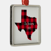 Red and Black Buffalo Kariert Texas Name and Year Ornament Aus Metall (Rechts)