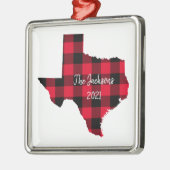 Red and Black Buffalo Kariert Texas Name and Year Ornament Aus Metall (Links)