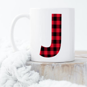 Red and Black Buffalo Plaid Bold Letter J Monogram Kaffeetasse