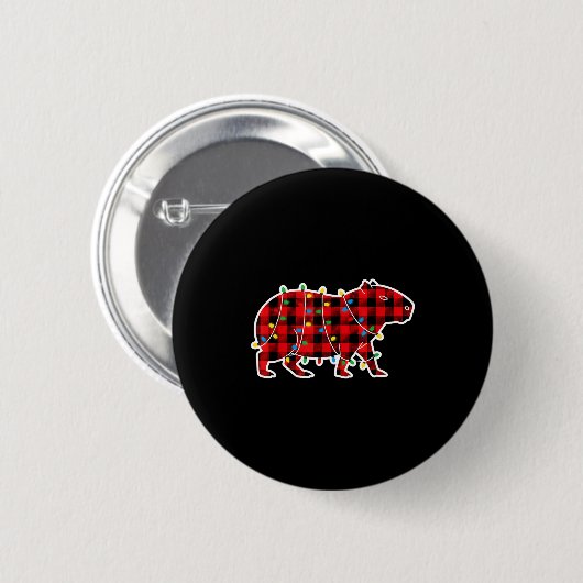 Red And Black Buffalo Plaid Capybara Christmas Lig Button (Vorne & Hinten)