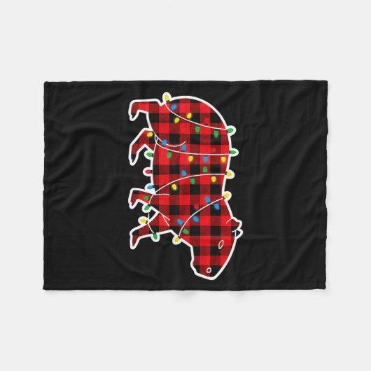 Red And Black Buffalo Plaid Capybara Christmas Lig Fleecedecke (Vorderseite (Horizontal))