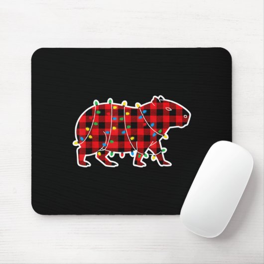Red And Black Buffalo Plaid Capybara Christmas Lig Mousepad (Mit Mouse)