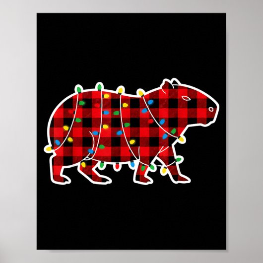 Red And Black Buffalo Plaid Capybara Christmas Lig Poster (Vorne)