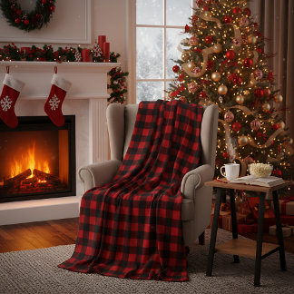 Red and Black Buffalo Plaid Christmas Check Fleecedecke
