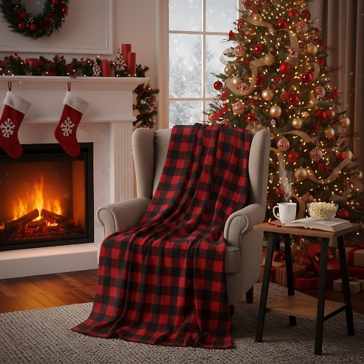 Red and Black Buffalo Plaid Christmas Check Fleecedecke