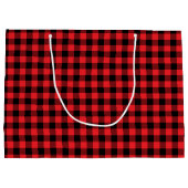 Red and Black Buffalo Plaid Merry Christmas Große Geschenktüte (Rückseite)