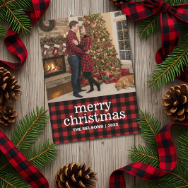 Red and Black Buffalo Plaid Merry Christmas Photo  Feiertagskarte