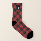 Red and Black Buffalo Plaid Monogram Socken (Rechts - Außen)