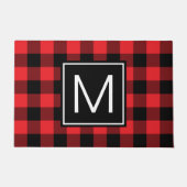 Red and Black Buffalo Plaid Monogrammed Fußmatte (Vorderseite)