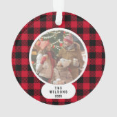 Red and Black Buffalo Plaid Photo Christmas Ornament (Rückseite)