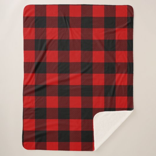 Red and Black Buffalo Plaid Sherpa Blanket Sherpadecke (Vorderseite)