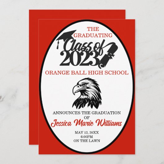 Red and Black Class of 2023 Abschluss Einladung (Vorne/Hinten)