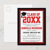 Red and Black Class Year Graduation Party Einladungspostkarte (Vorne/Hinten)
