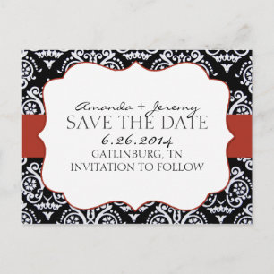 Red and Black Country Damask Muster Save the Date Ankündigungspostkarte