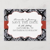 Red and Black Country Damask Muster Save the Date Ankündigungspostkarte (Vorderseite)