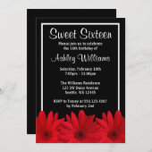 Red and Black Daisy Sweet 16 Einladungen (Vorne/Hinten)