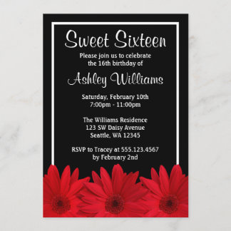 Red and Black Daisy Sweet 16 Einladungen
