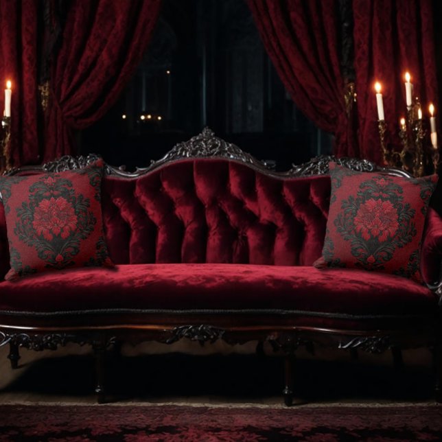 Red and Black Damask Patterned Kissen (Von Creator hochgeladen)