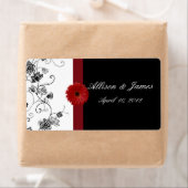 Red and Black Damask Red Gerbera DaisyWine Label (Insitu)