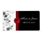 Red and Black Damask Red Gerbera DaisyWine Label (Vorne)