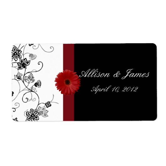 Red and Black Damask Red Gerbera DaisyWine Label (Vorne)