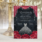 Red and Black Diamond Floral Quinceanera Einladung