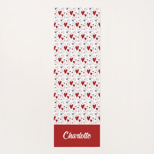 Red and Black Doodle Hearts Custom Monogram Name Yogamatte (Rückseite)