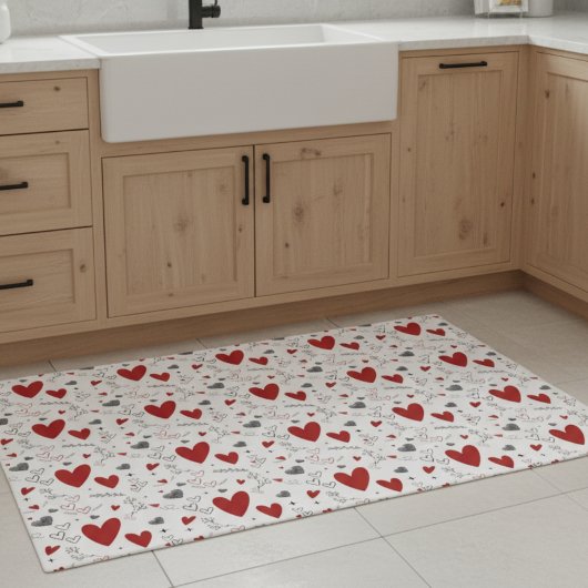 Red and Black Doodle Hearts Love  Fußmatte