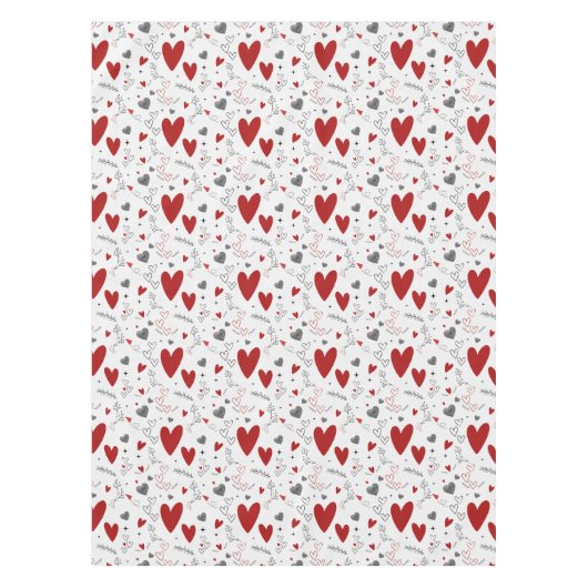 Red and Black Doodle Hearts Love  Tischdecke (Vorderseite)