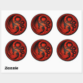 Red and Black Dragon Phoenix Yin Yang Runder Aufkleber (Blatt)