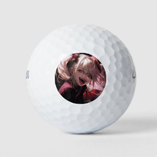 Red and Black Fanged Smile Vampire Anime Girl Golfball