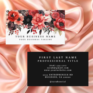 Red and Black Floral Business Card Visitenkarte