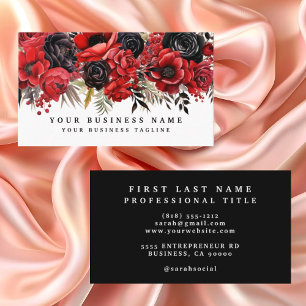 Red and Black Floral Business Card Visitenkarte