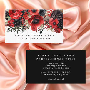 Red and Black Floral Business Card Visitenkarte