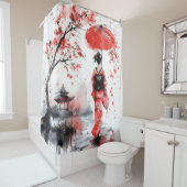 Red and Black Floral Geisha | Duschvorhang (Beispiel)
